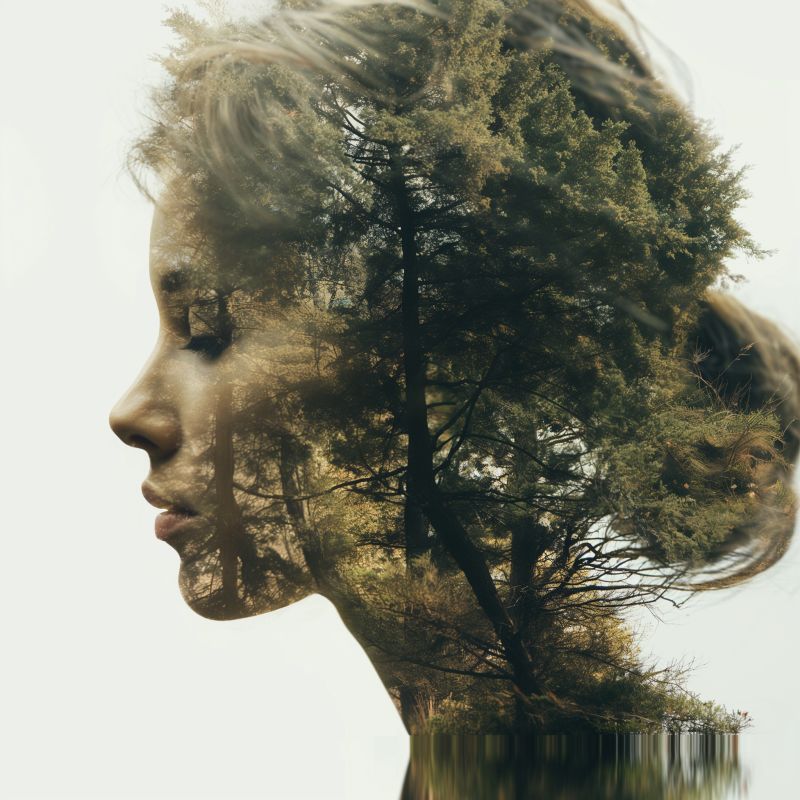 Woman portrait blended trees image picture accurate picture amazing demonstrating the mischiefs wild of human activities on la  woman portrait blended trees