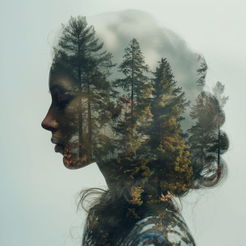 Woman portrait blended trees image picture accurate picture amazing demonstrating the mischiefs wild of human activities on la  woman portrait blended trees