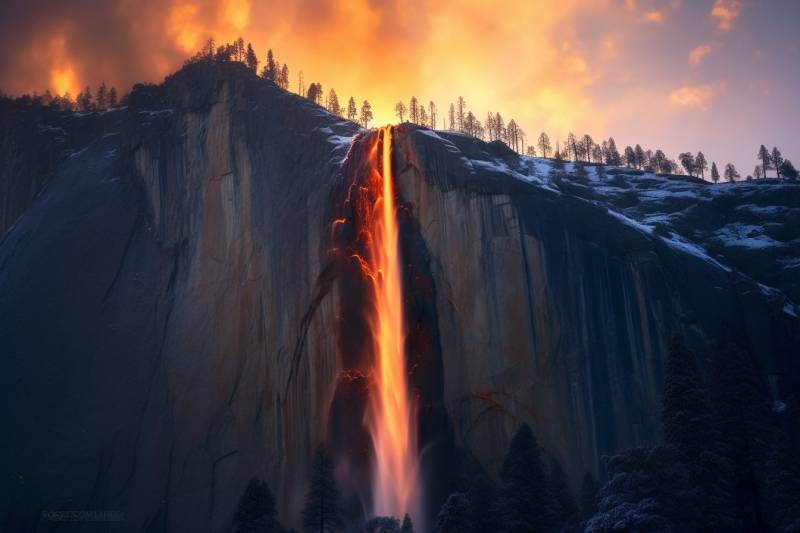 Yosemite fantasy firefall sunset aerial picture astounding showcasing the effects wild of nature on la yosemite fantasy firefall sunset