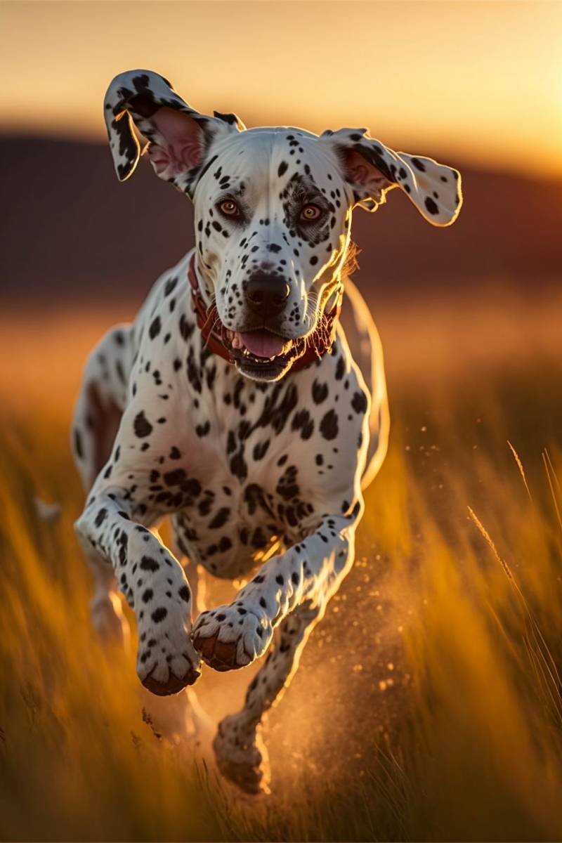 Dalmatian running in action splendid shot accurate demonstrating the mischiefs wild of human activities on la dalmatian dog in running through the grass in order to get its meat