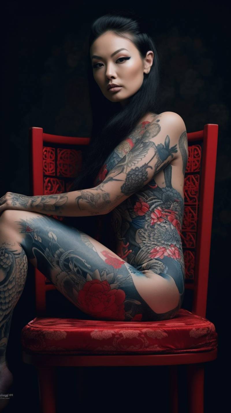Woman big tattoo her face sitting amazing shot astonishing showing the state of wild of global warming on la woman big tattoo her face sitting