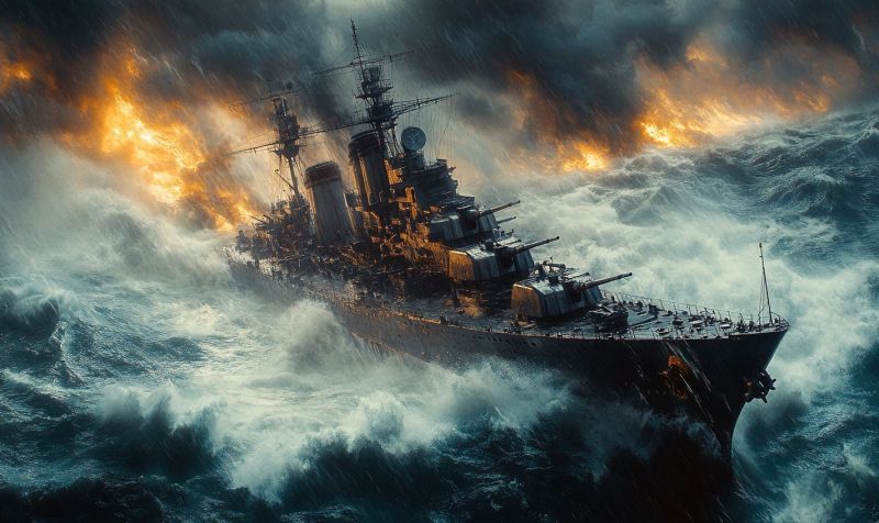 Golden japanese ww  battleship during storm accurate picture amazing demonstrating the mischiefs wild of human activities on la golden japanese ww  battleship during storm