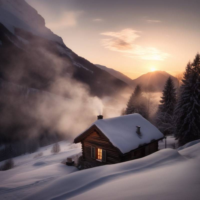 Log cabin swiss alps sunset smoke coming out astonishing photograph amazing showcasing the effects wild of nature on la log cabin swiss alps sunset smoke coming out