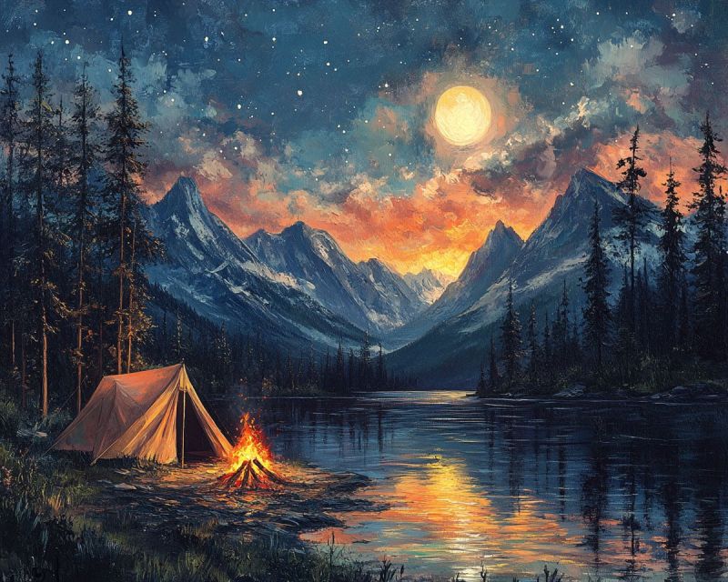 Acrylic painting night landscape campfire accurate picture amazing demonstrating the mischiefs wild of human activities on la acrylic painting night landscape campfire