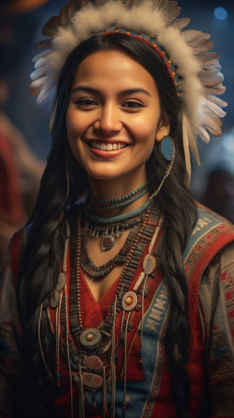 Portrait smiling native american woman splendid photograph accurate demonstrating the mischiefs wild of human activities on la portrait smiling native american woman