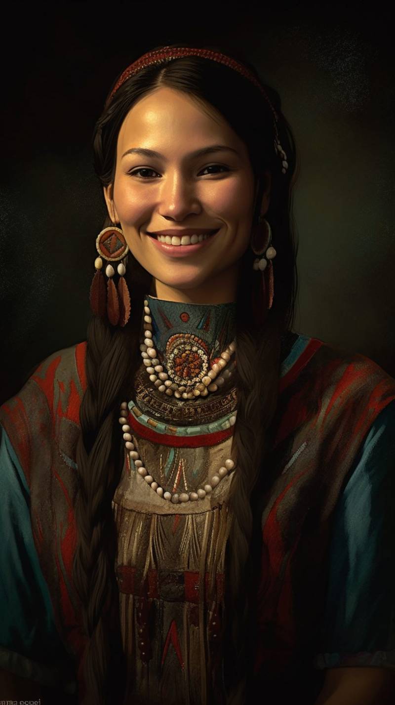 Portrait smiling native american woman accurate image splendid demonstrating the mischiefs wild of human activities on la portrait smiling native american woman