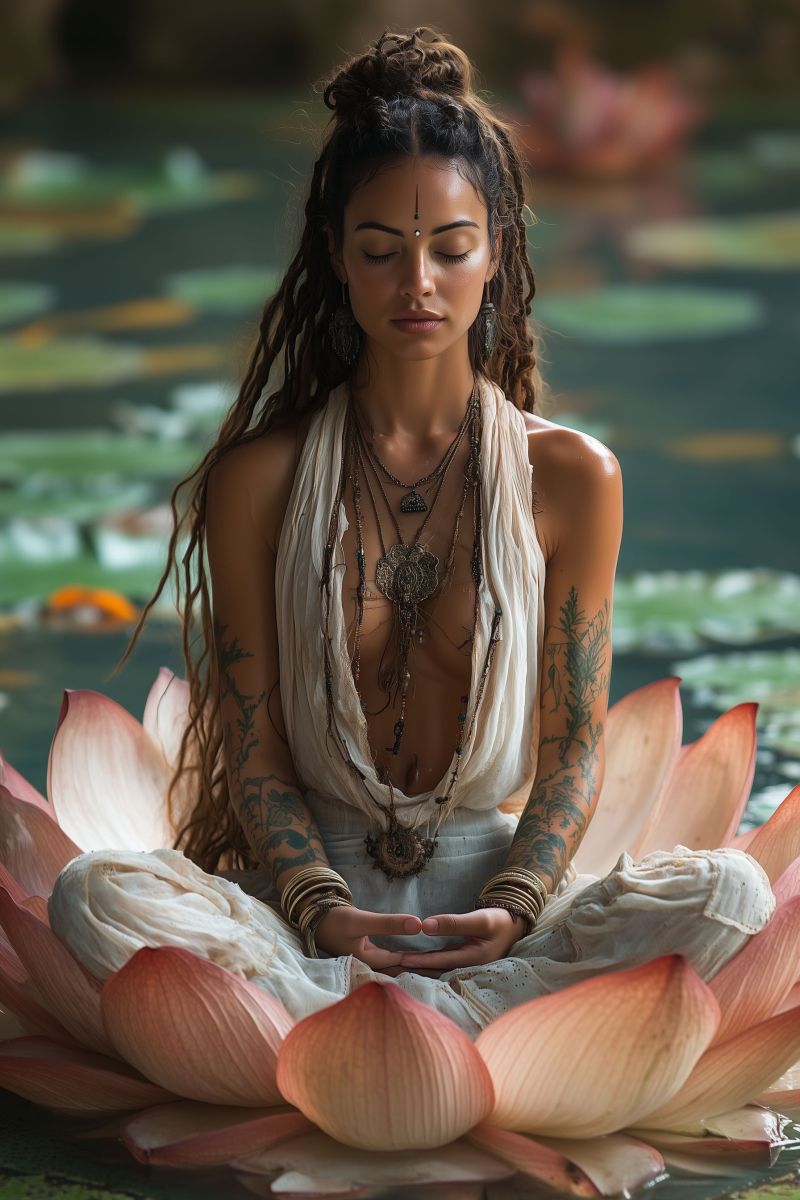 Beautiful woman sitting buddha pose giant lotus accurate picture amazing demonstrating the mischiefs wild of human activities on la beautiful woman sitting buddha pose giant lotus