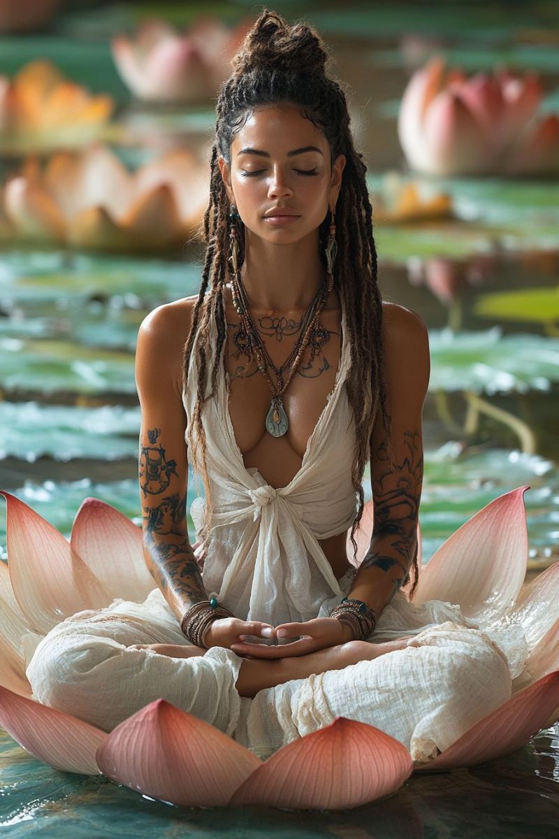 Beautiful woman sitting buddha pose giant lotus accurate picture amazing demonstrating the mischiefs wild of human activities on la beautiful woman sitting buddha pose giant lotus