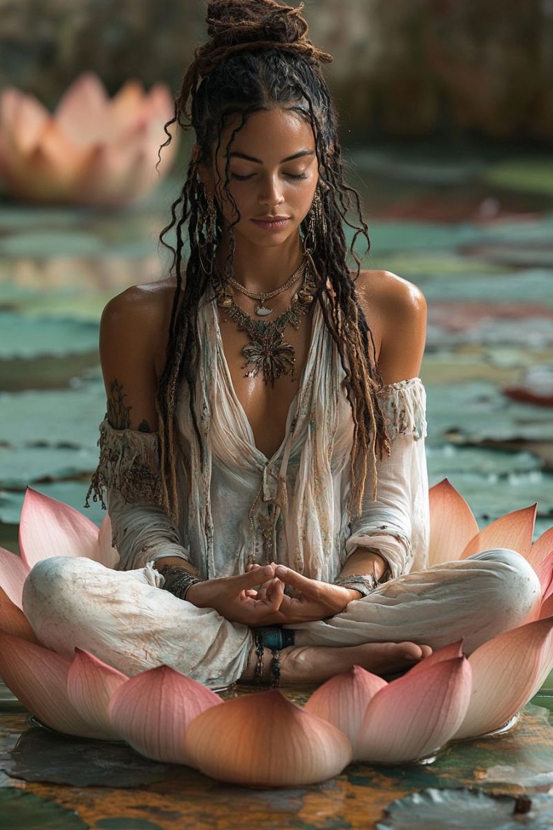 Beautiful woman sitting buddha pose giant lotus accurate picture amazing demonstrating the mischiefs wild of human activities on la beautiful woman sitting buddha pose giant lotus