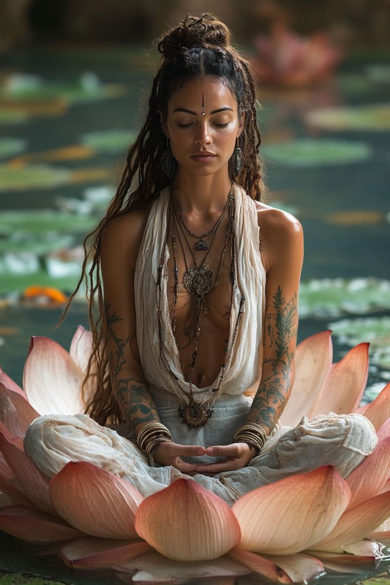 Beautiful woman sitting buddha pose giant lotus accurate picture amazing demonstrating the mischiefs wild of human activities on la beautiful woman sitting buddha pose giant lotus