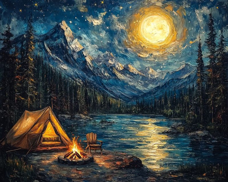 Camping scene campfire tent night bright accurate picture amazing demonstrating the mischiefs wild of human activities on la camping scene campfire tent night bright