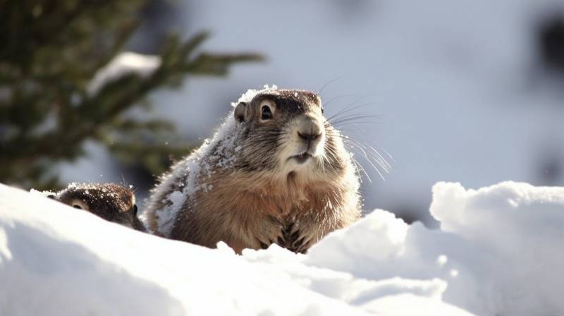 Deux marmottes sortant museau neige splendid view accurate demonstrating the mischiefs wild of human activities on la deux marmottes sortant museau neige