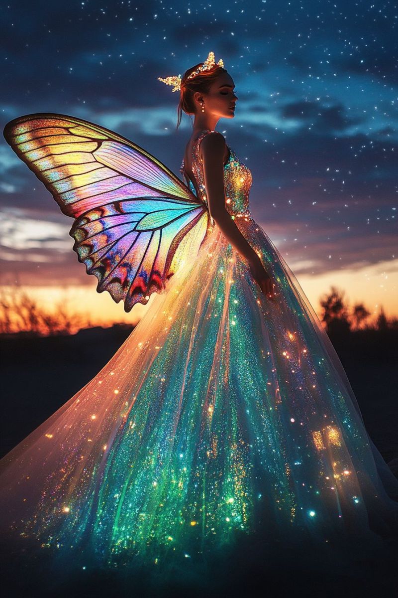 Papillon creature fantastique ciel etoile soleil lever tissu iridescence scintillant mythique attente soiree costumes science Papillon creature fantastique ciel etoile soleil lever tissu iridescence scintillant mythique attente soiree costumes science