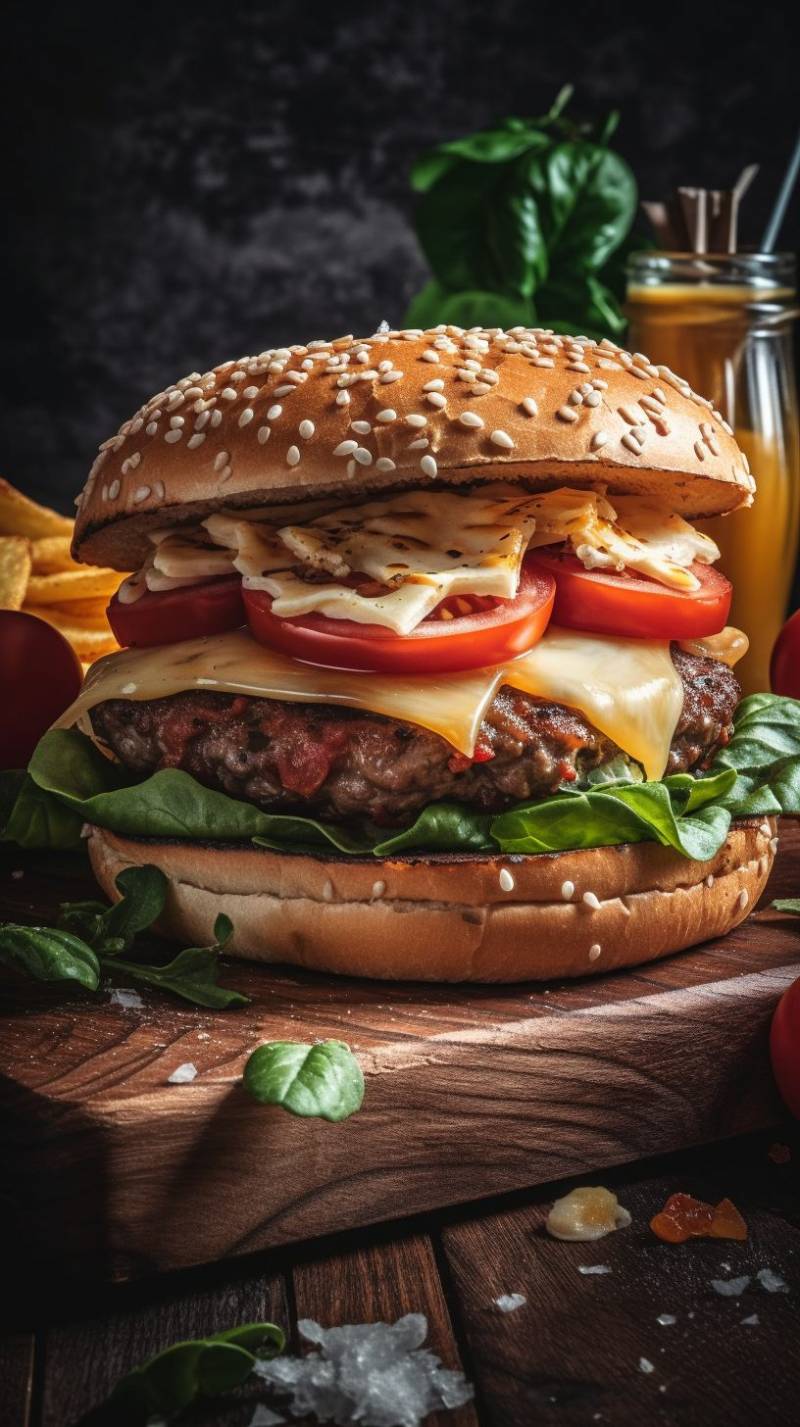 Homemade hamburger lettuce tomatoes cheese accurate view astounding showcasing the effects wild of nature on la homemade hamburger lettuce tomatoes cheese