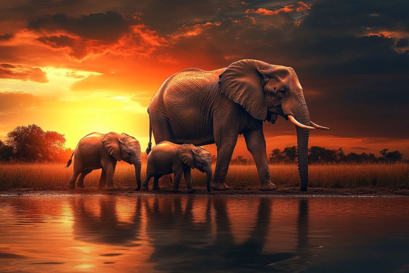 Elephants in african sunset elephants in african sunset