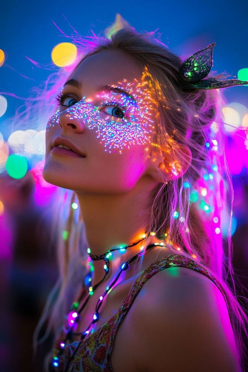 Burning man festival beautiful young girl makeup accurate picture amazing demonstrating the mischiefs wild of human activities on la httpss mj runy  r uhswik eine junge frau steht mitten