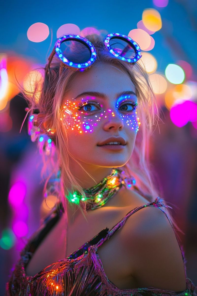 Burning man festival beautiful young girl makeup accurate picture amazing demonstrating the mischiefs wild of human activities on la httpss mj runy  r uhswik eine junge frau steht mitten