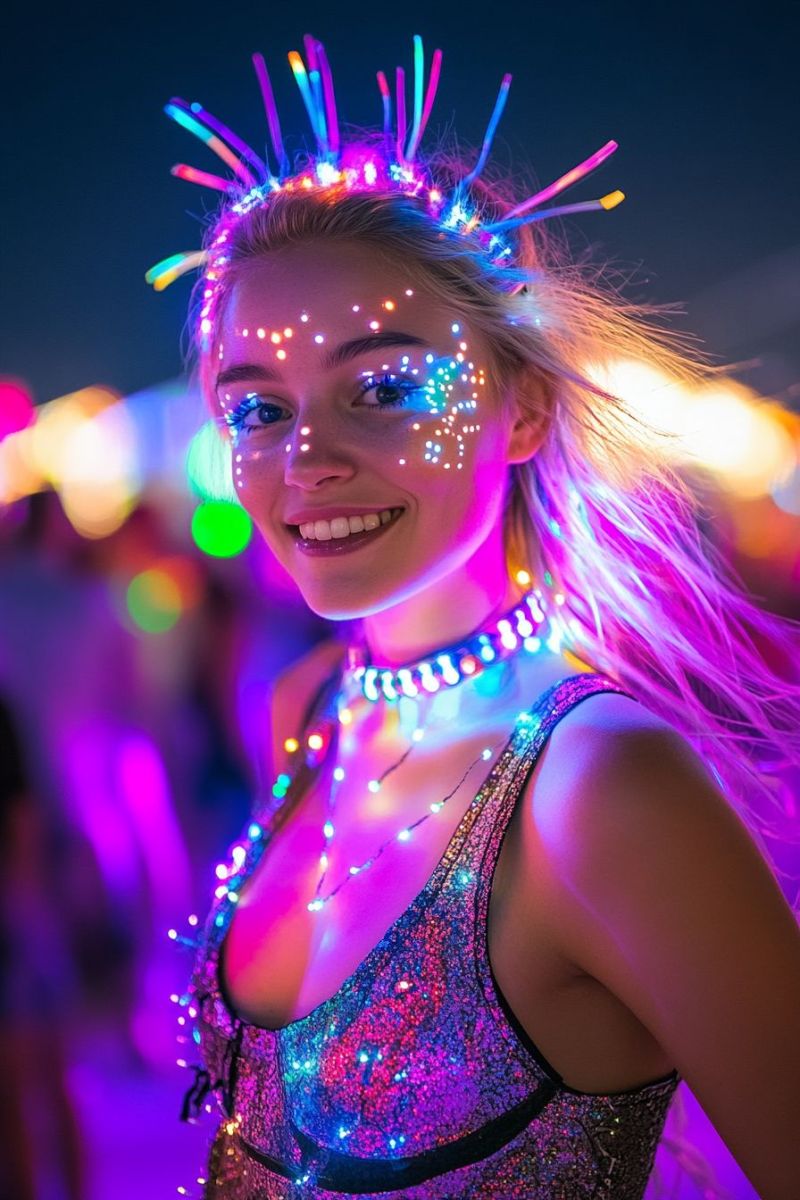 Burning man festival beautiful young girl makeup accurate picture amazing demonstrating the mischiefs wild of human activities on la httpss mj runy  r uhswik eine junge frau steht mitten