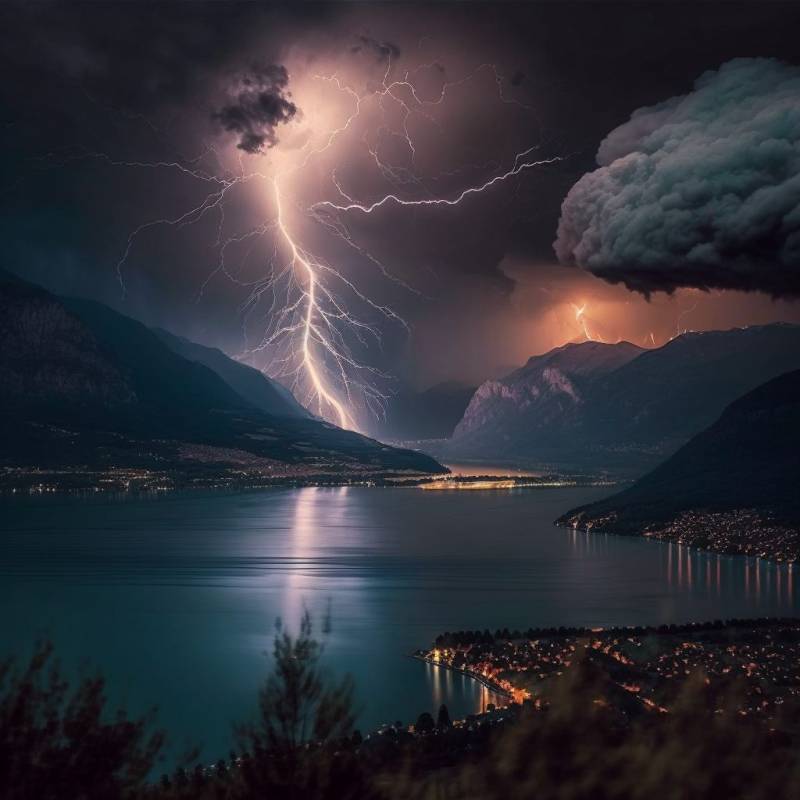 Huge lightning lots ramifications annecy lak astounding shot splendid showing the state of wild of global warming on la huge lightning lots ramifications annecy lak