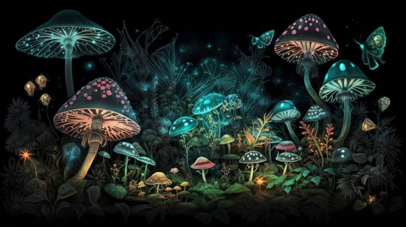 Hyperrealistic magical forest neon black glowi astounding picture accurate featuring the benefits wild of mountains on la hyperrealistic magical forest neon black glowi