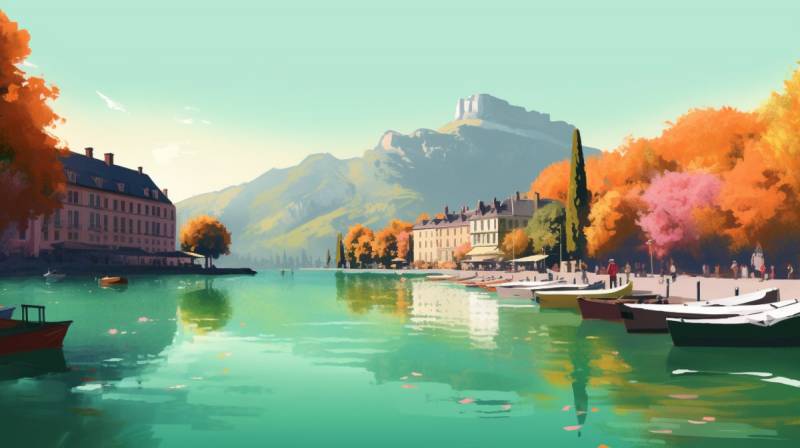 Illustration annecy lake colorful 8k magnifique prise précise incluant les effets sauvage de la nature sur la illustration annecy lake colorful 8k