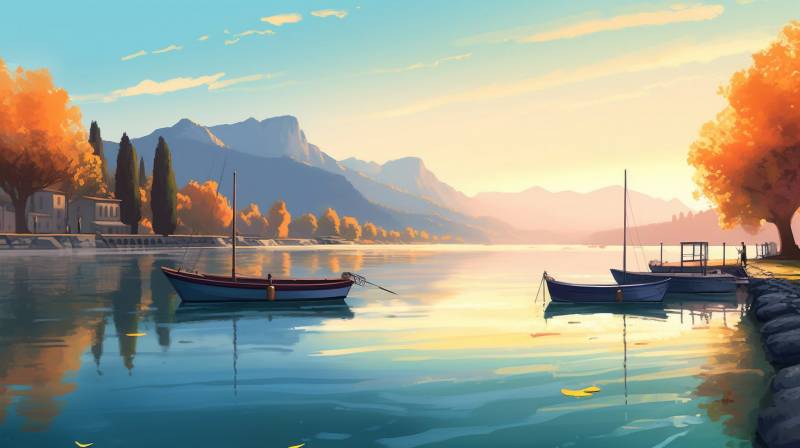 Illustration annecy lake colorful 8k magnifique vue aérienne précise démontrant les bienfaits sauvage de la montagne sur la illustration annecy lake colorful 8k