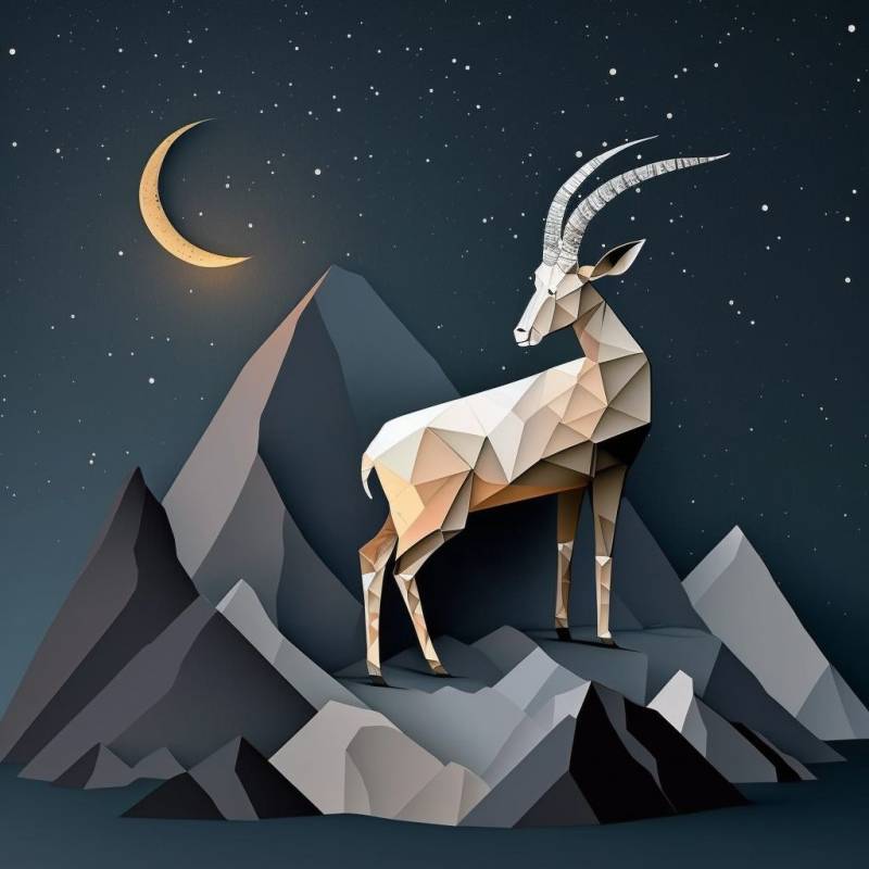 Minimalist geometric polygonal ibex standing aside sil surprising view splendid showing the state of wild of global warming on la minimalist geometric polygonal ibex standing aside sil