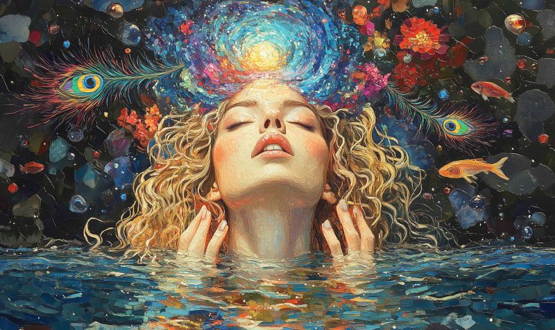 Painting mosaic blonde curly godess transcending emergin accurate picture amazing demonstrating the mischiefs wild of human activities on la painting mosaic blonde curly godess transcending emergin