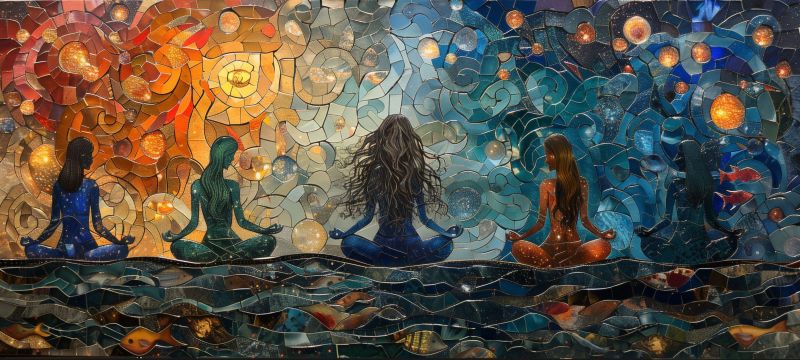 Painting mosaic women meditating long hairs mul accurate picture amazing demonstrating the mischiefs wild of human activities on la painting mosaic women meditating long hairs mul