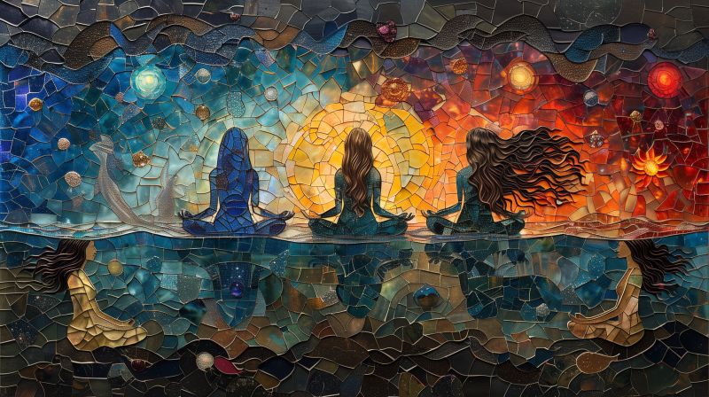 Painting mosaic women meditating long hairs mul accurate picture amazing demonstrating the mischiefs wild of human activities on la painting mosaic women meditating long hairs mul