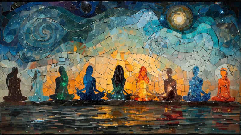 Painting mosaic women meditating long hairs mul accurate picture amazing demonstrating the mischiefs wild of human activities on la painting mosaic women meditating long hairs mul