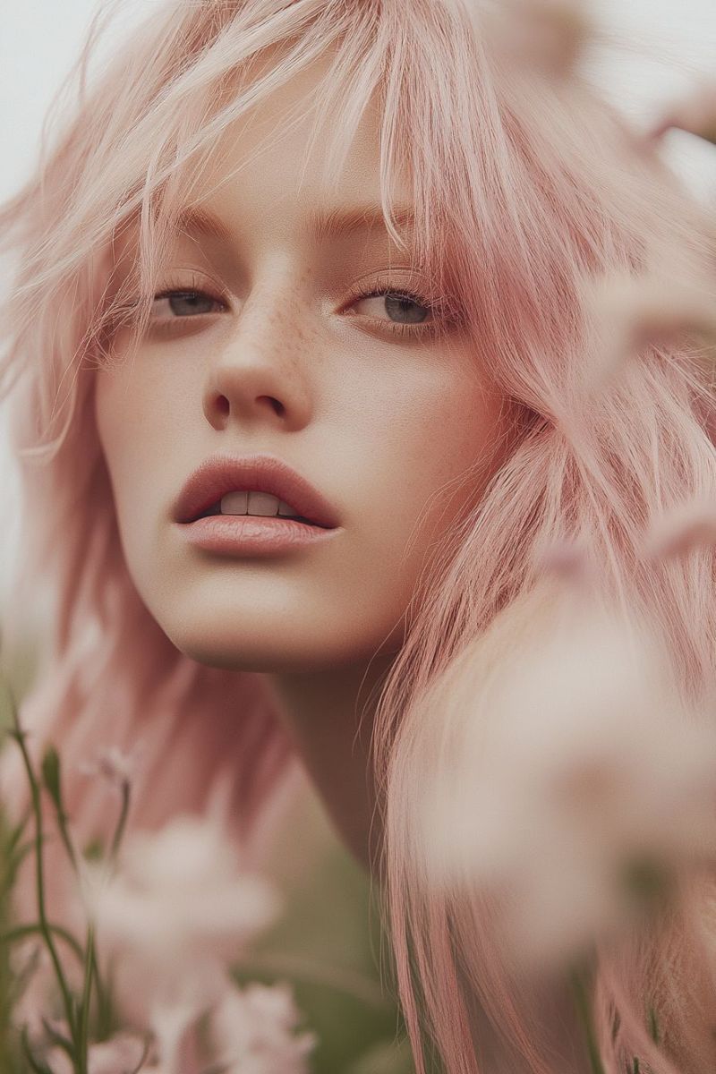 Beaute mode maquillage cheveux blonds champ fleurs printemps petale rose douce Beaute mode maquillage cheveux blonds champ fleurs printemps petale rose douce