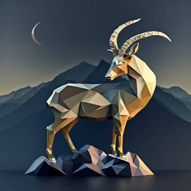 Simplistic low poly logo single golden horned ibex standi astonishing picture accurate showcasing the effects wild of nature on la simplistic low poly logo single golden horned ibex standi