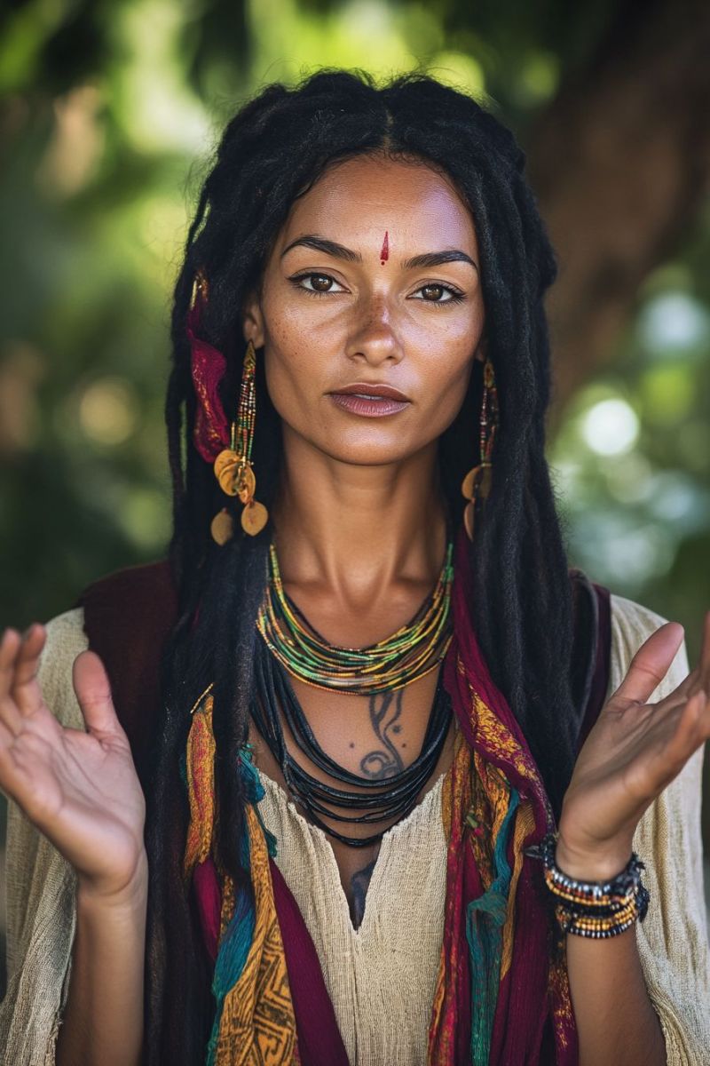 Culture rastafarienne bijoux traditionnels mode boho chic ethniques accessoires manuffactures main beaute naturelle symbole paix amour vie L'image présente une grande fenêtre de verre coloré qui représente un groupe de figures avec les ailes étendues. Ces figures semblent être des anges ou des créatures mythiques, chacune présentant des tons vifs, certains dominés par les bleus et les rouges. Elles sont rassemblées autour d'une ouverture au centre, ce qui suggère une connexion ou une unité entre elles. Au fond de l'image, il y a un paysage présentant ce qu'il semble être une plage ou une côte sous le soleil couchant ou le lever du soleil, indiqué par la chaleur qui remplit le ciel avec des tons d'orange et jaune. Le ciel lui-même est orné de quelques nuages éparpillés dessus. La partie supérieure de l'image présente une représentation stylisée du ciel nocturne avec des étoiles contre un fond bleu plus sombre. Cela pourrait être une représentation artistique plutôt qu'une réaliste. Au centre, il y a une grande lumière solaire qui brille et dont les rayons émanent, créant un effet dramatique et peut-être symbolique. L'ensemble de l'image ressemble à un style religieux ou spirituel, souvent trouvé dans des cathédrales ou des lieux de culte.