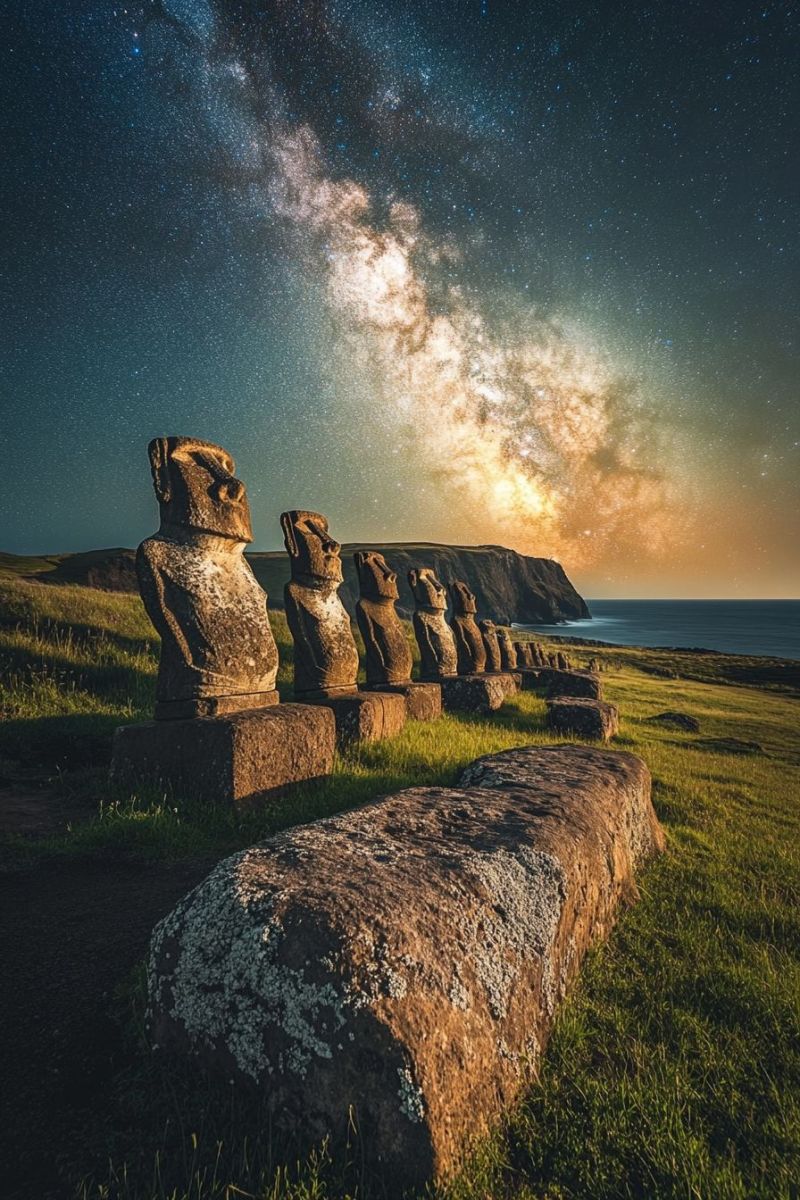 Milky way shines easter island stone statue accurate picture amazing demonstrating the mischiefs wild of human activities on la milky way shines easter island stone statue