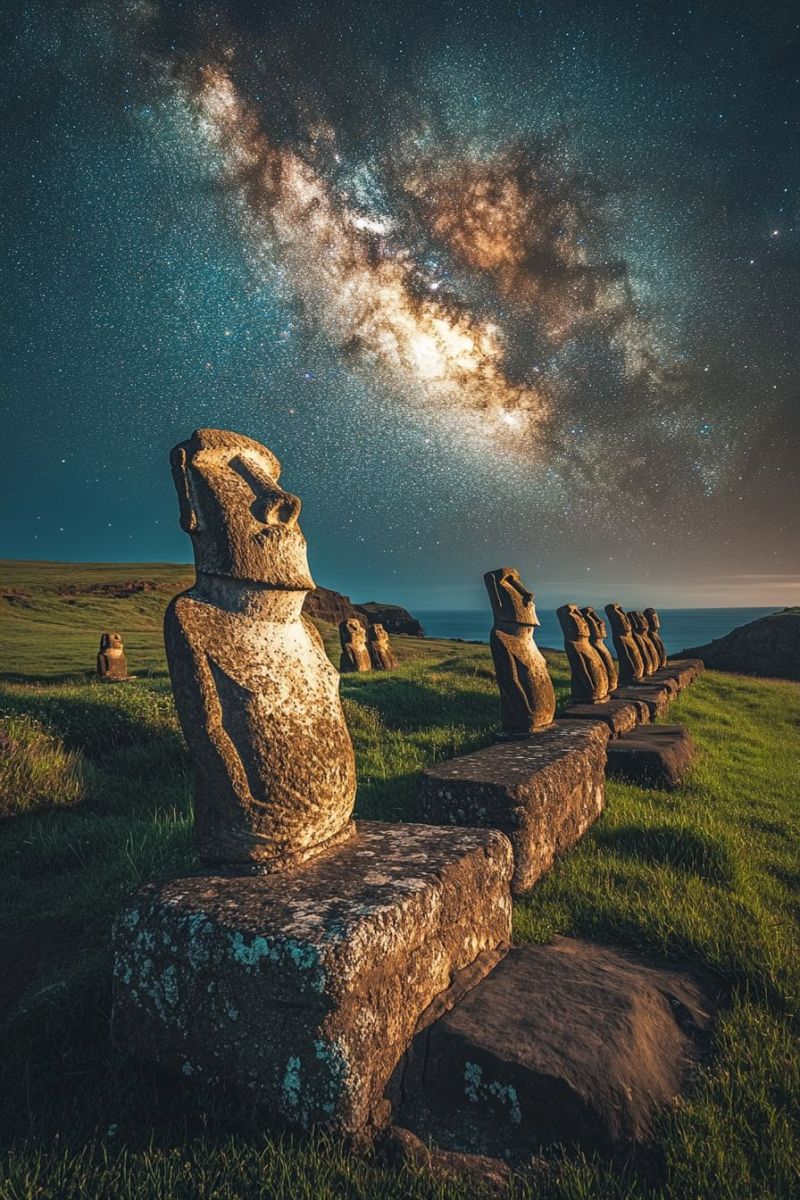 Milky way shines easter island stone statue accurate picture amazing demonstrating the mischiefs wild of human activities on la milky way shines easter island stone statue