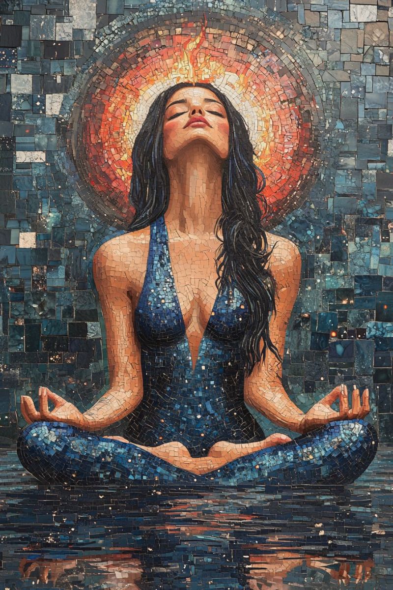 Trippy mosaic indian woman blue meditating lotus accurate picture amazing demonstrating the mischiefs wild of human activities on la trippy mosaic indian woman blue meditating lotus