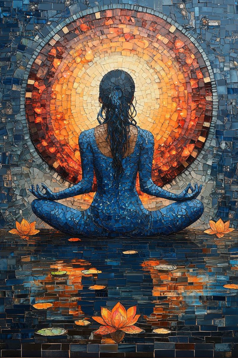 Trippy mosaic indian woman blue meditating lotus po accurate picture amazing demonstrating the mischiefs wild of human activities on la trippy mosaic indian woman blue meditating lotus po