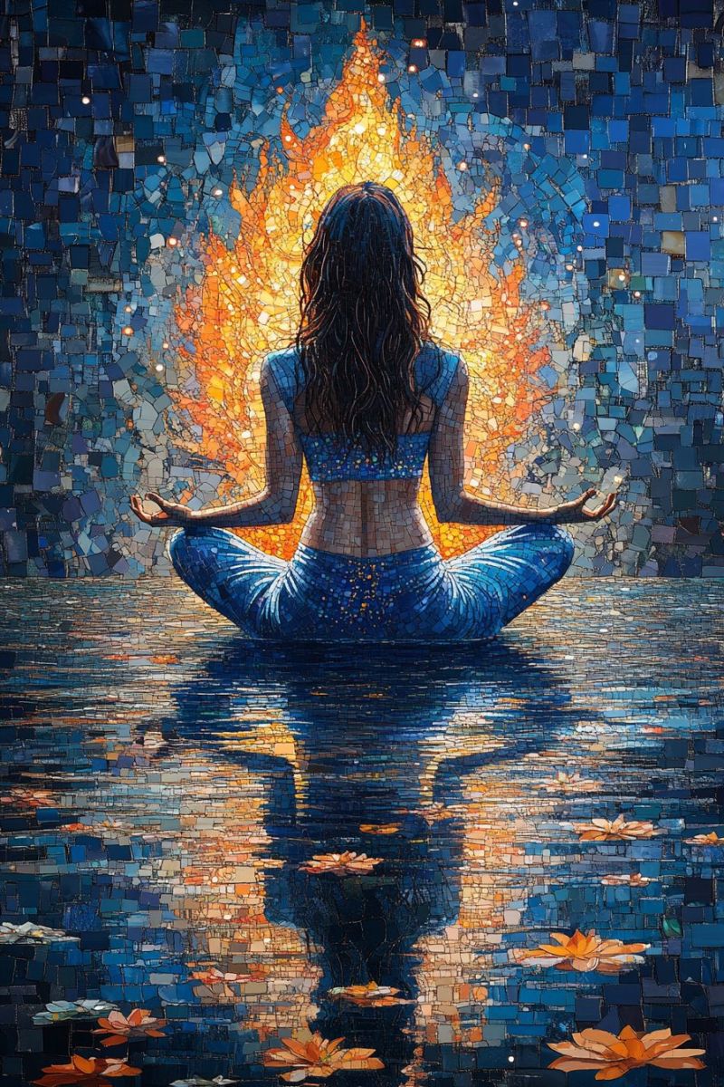 Trippy mosaic indian woman blue meditating lotus po accurate picture amazing demonstrating the mischiefs wild of human activities on la trippy mosaic indian woman blue meditating lotus po