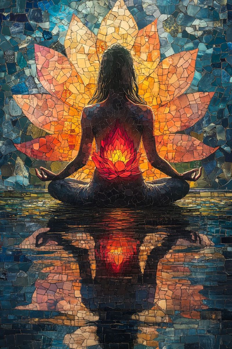 Trippy mosaic woman meditating buddha pose backwards h accurate picture amazing demonstrating the mischiefs wild of human activities on la trippy mosaic woman meditating buddha pose backwards h