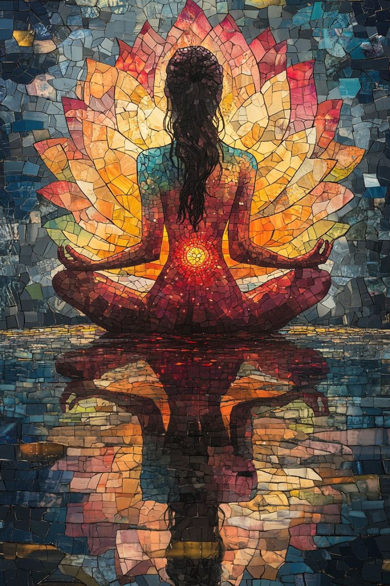 Trippy mosaic woman meditating buddha pose backwards h accurate picture amazing demonstrating the mischiefs wild of human activities on la trippy mosaic woman meditating buddha pose backwards h