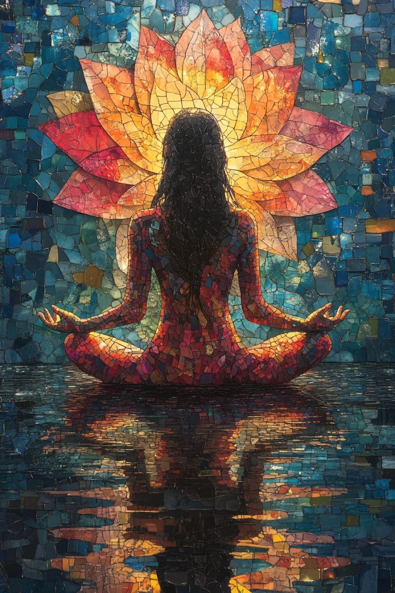 Trippy mosaic woman meditating buddha pose backwards h accurate picture amazing demonstrating the mischiefs wild of human activities on la trippy mosaic woman meditating buddha pose backwards h