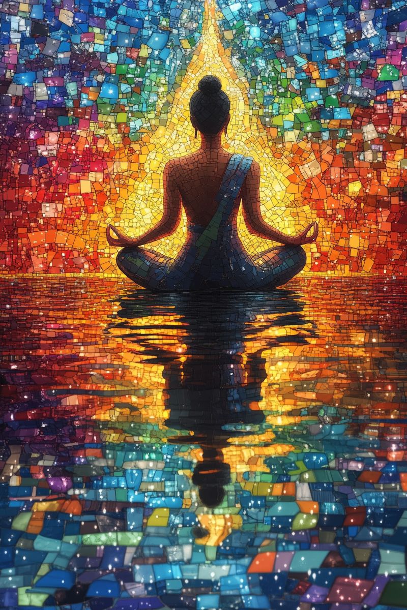 Trippy mosaic woman meditating buddha pose backwards r accurate picture amazing demonstrating the mischiefs wild of human activities on la trippy mosaic woman meditating buddha pose backwards r