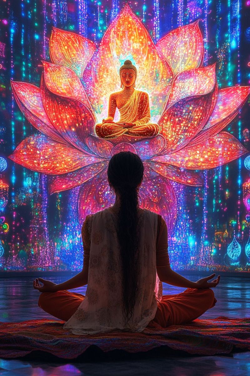 Trippy mozaic beautiful woman sitting buddha po accurate picture amazing demonstrating the mischiefs wild of human activities on la trippy mozaic beautiful woman sitting buddha po