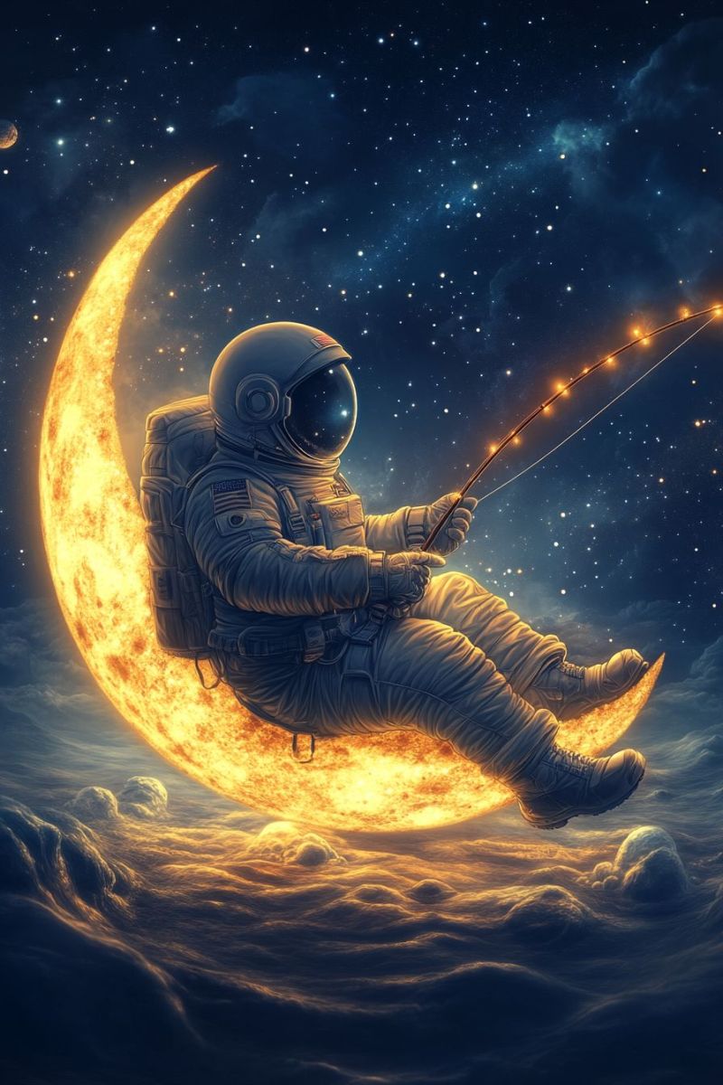 Spatial astronaute science fiction ciel nocturne lune cosmique etoiles concept space Spatial astronaute science fiction ciel nocturne lune cosmique etoiles concept space