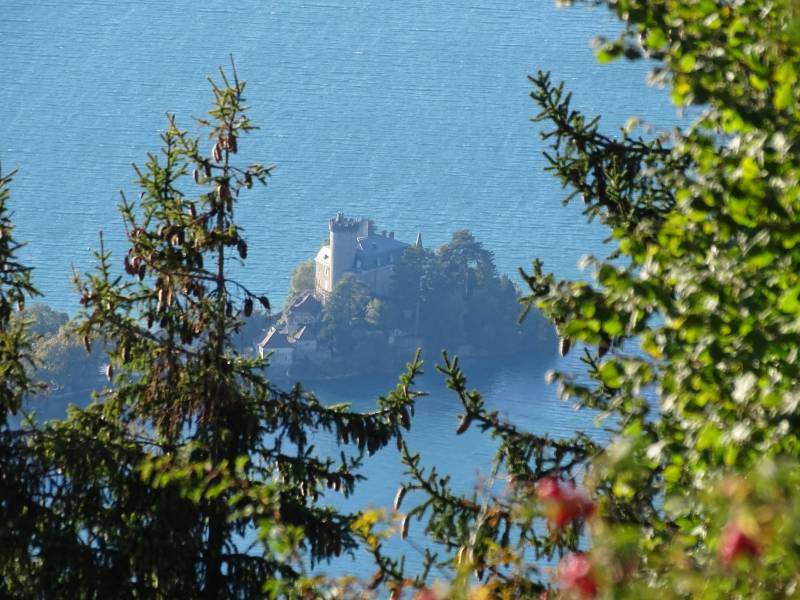 Chateau de Duingt  Lac d Annecy magnifique vue aérienne étonnante démontrant les méfaits sauvage des activités humaines sur la biodiversité sur la Chateau de Duingt  Lac d Annecy