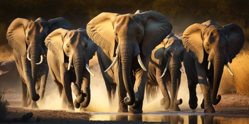 Elephants safari group elephants crossing river zoom golden hour astounding picture astonishing showcasing the effects wild of nature on la elephants safari group elephants crossing river zoom golden hour