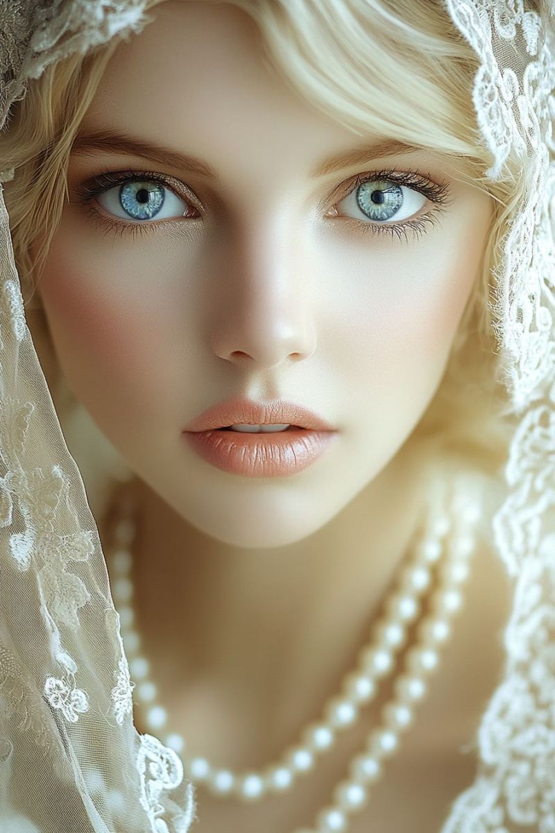 Woman beautiful bridal makeup fashion wedding inspiration shot beauty elegant pearl bride veil romantic vintage soft accurate picture amazing demonstrating the mischiefs wild of human activities on la kues  closeup woman long