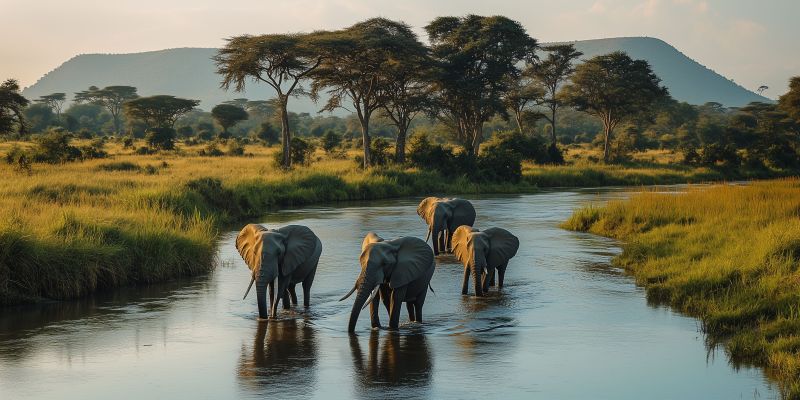 Herd elephants river acacia trees back image accurate picture amazing demonstrating the mischiefs wild of human activities on la herd elephants river acacia trees back