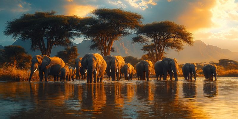 Herd elephants river acacia trees back image accurate picture amazing demonstrating the mischiefs wild of human activities on la herd elephants river acacia trees back